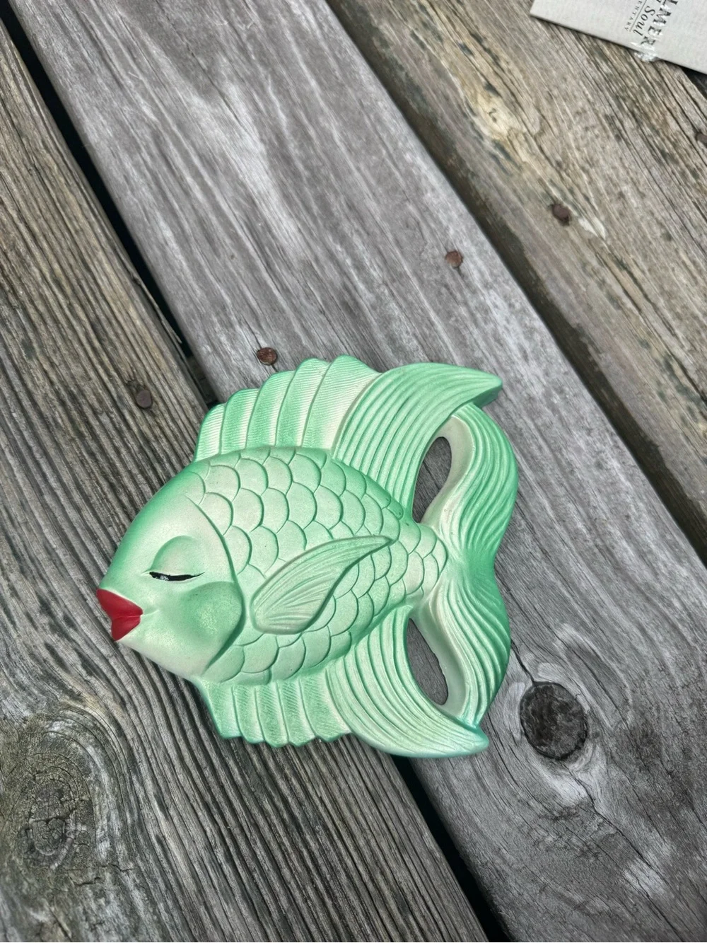 vintage 1954 Miller Studio chalkware fish wall plaques green red set bathroom